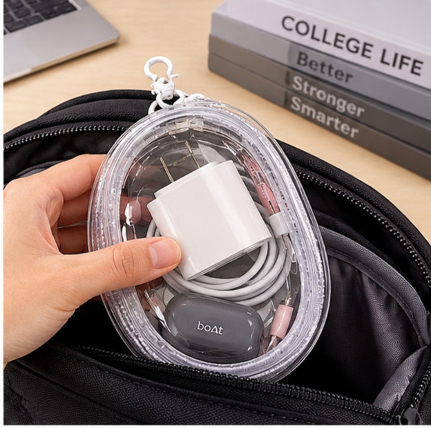 Portable Charger Storage Case With Keychain
